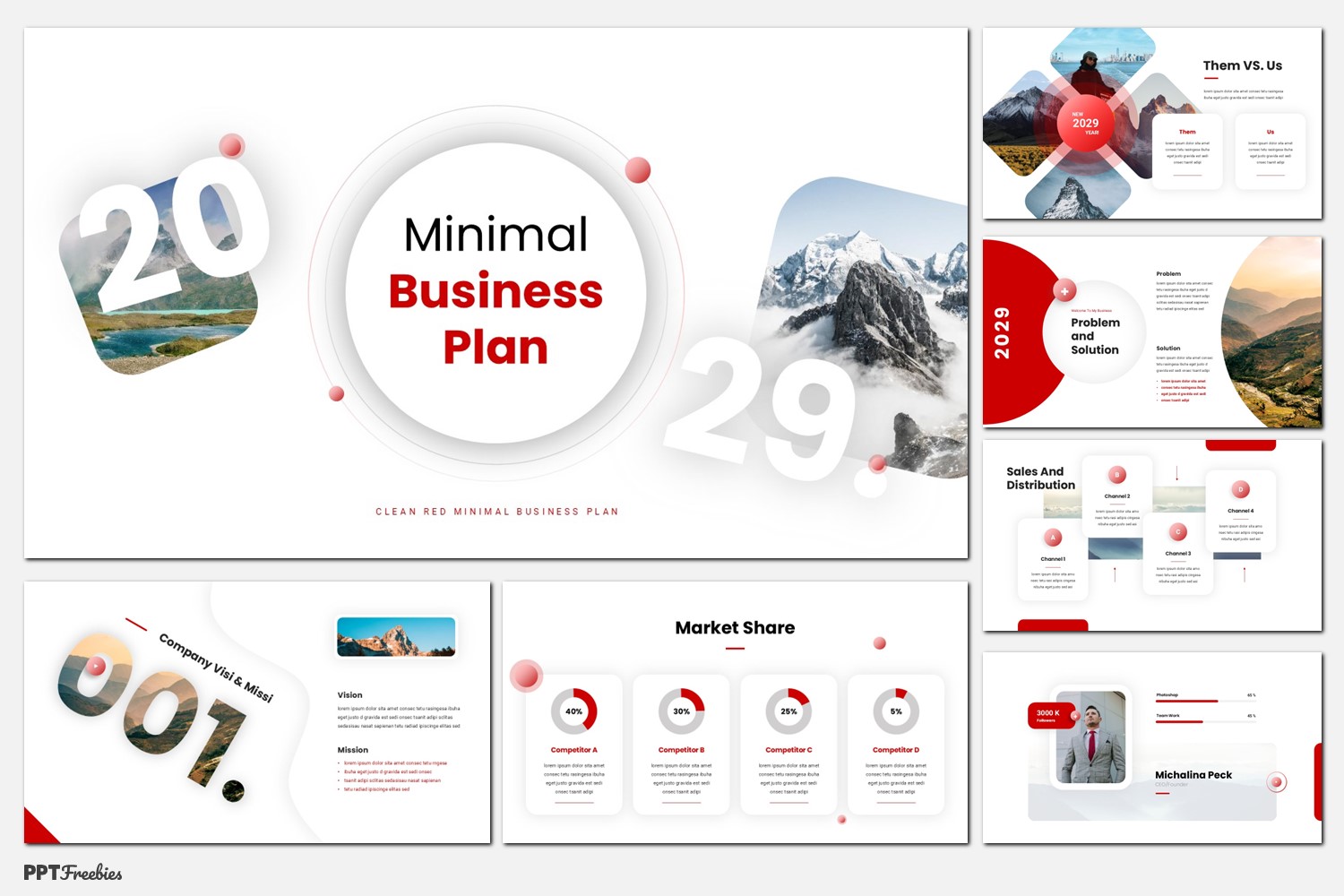 Free Clean Red Minimal Business Plan Presentation Template