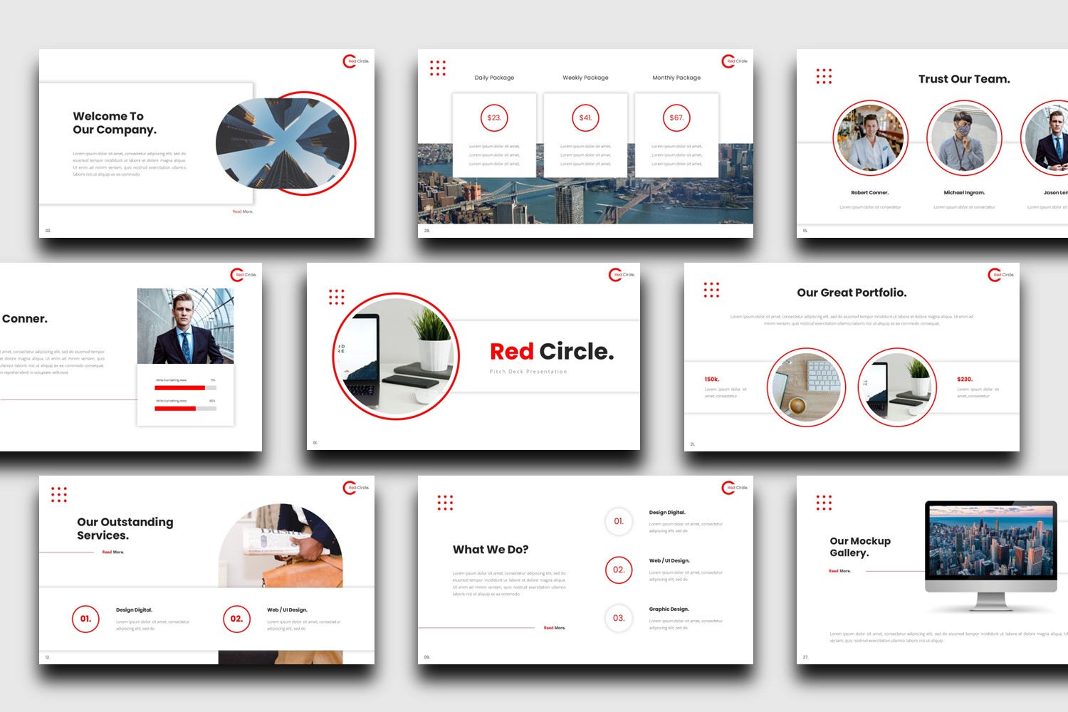 Pitch Deck Presentation Template - Red Circle