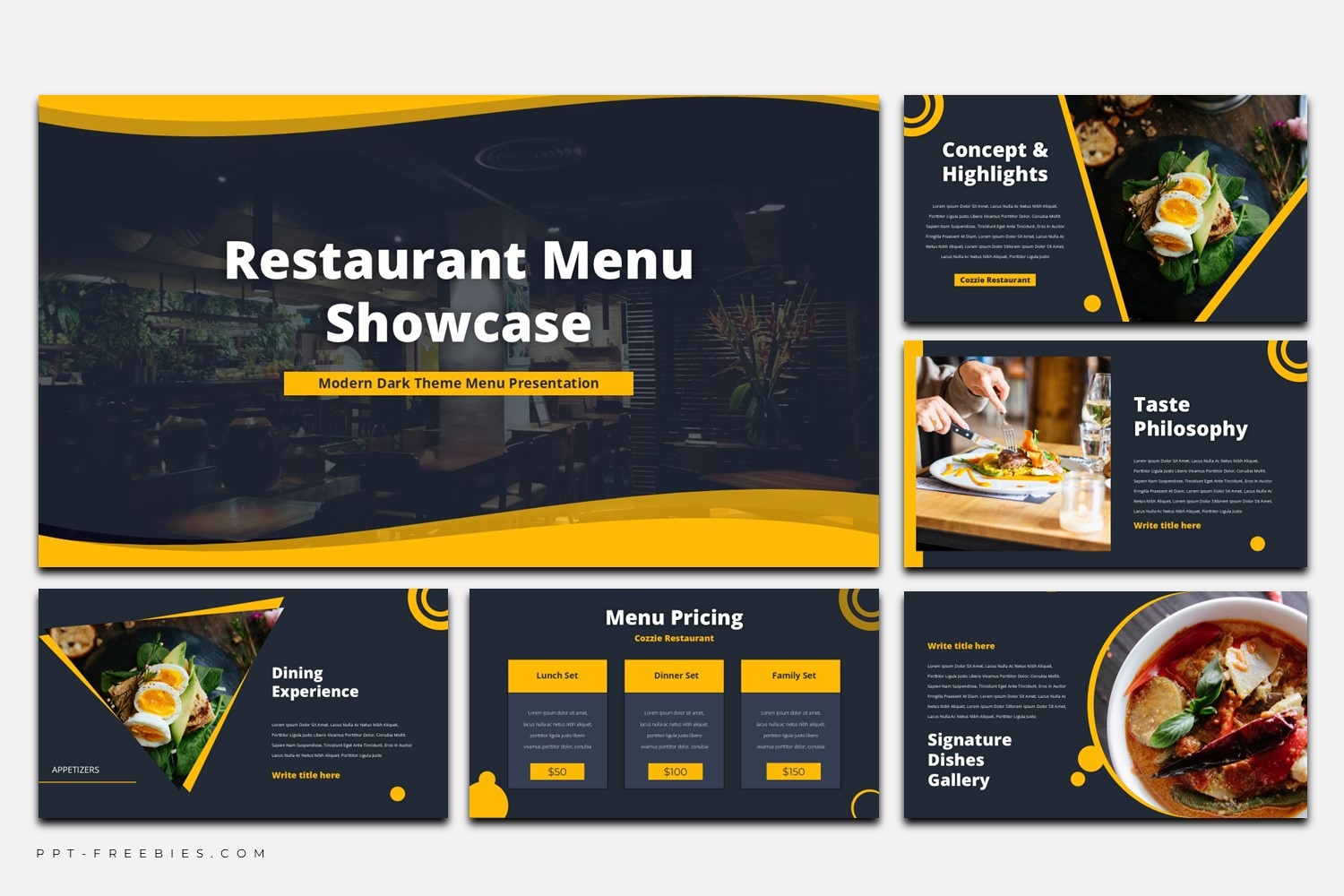 Free Dark Restaurant Menu Showcase PowerPoint Template